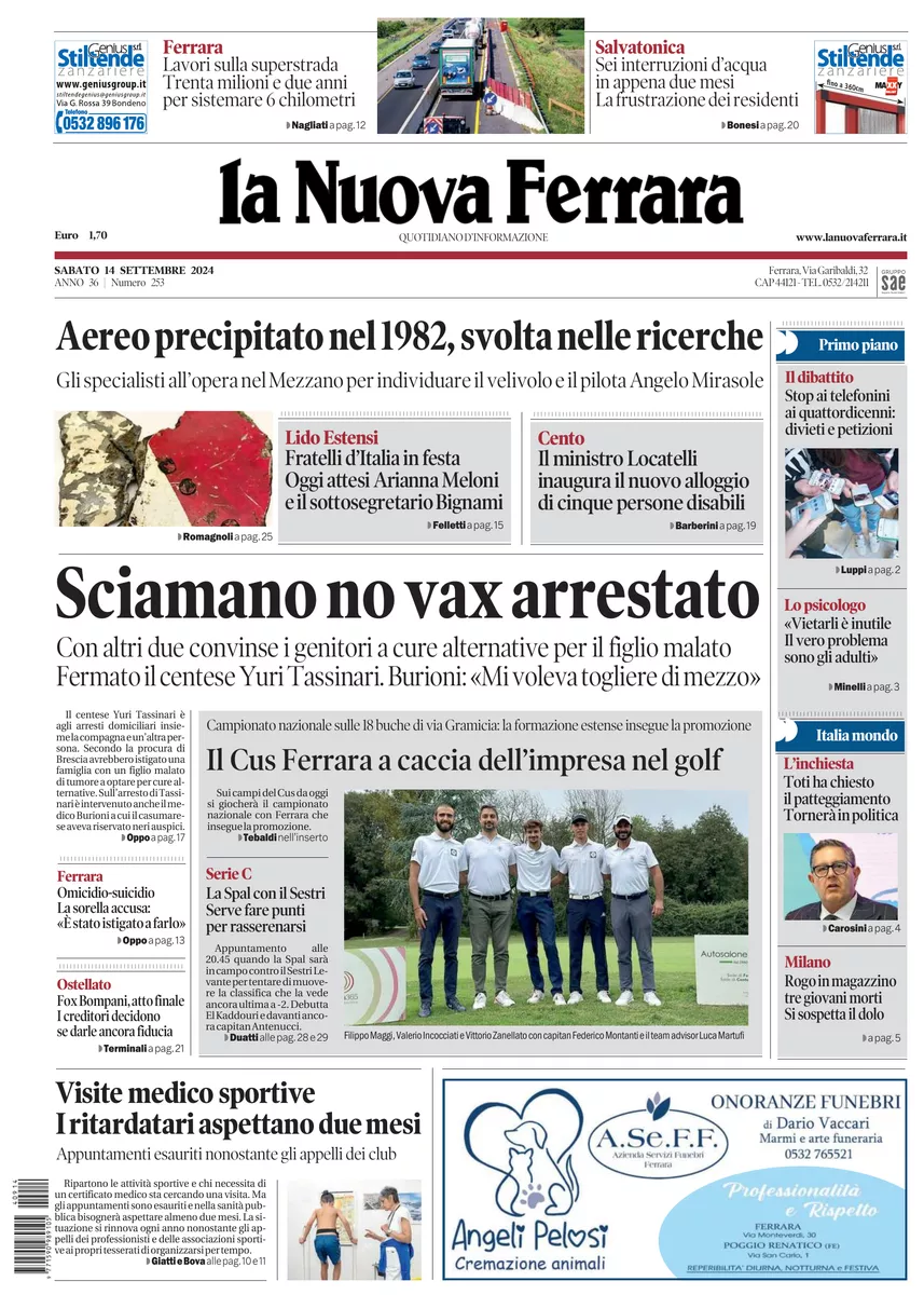 Prima-pagina-nuova ferrara-oggi-edizione-del-2024-09-14